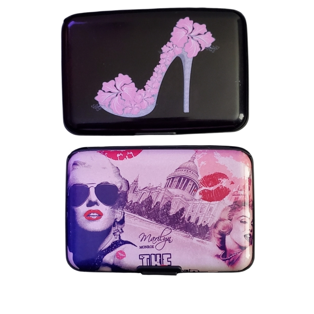 (2) Elegant Black and Pink Graphic Card Holders
